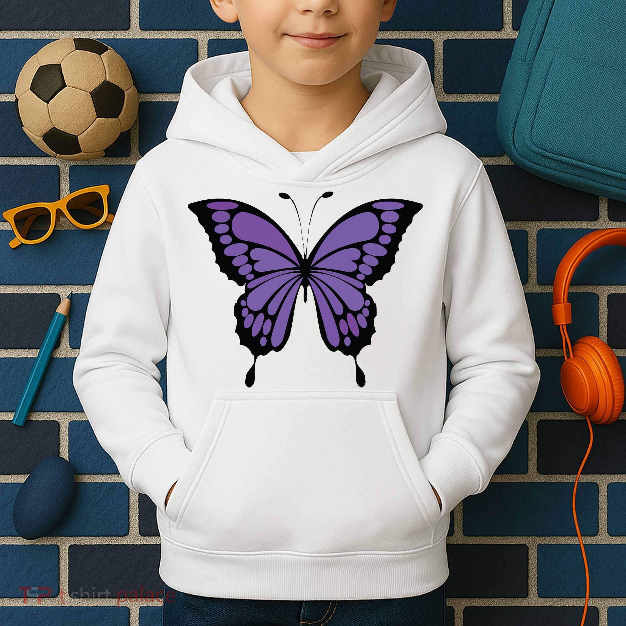 Vibrant Purple Butterfly Kids Hoodie