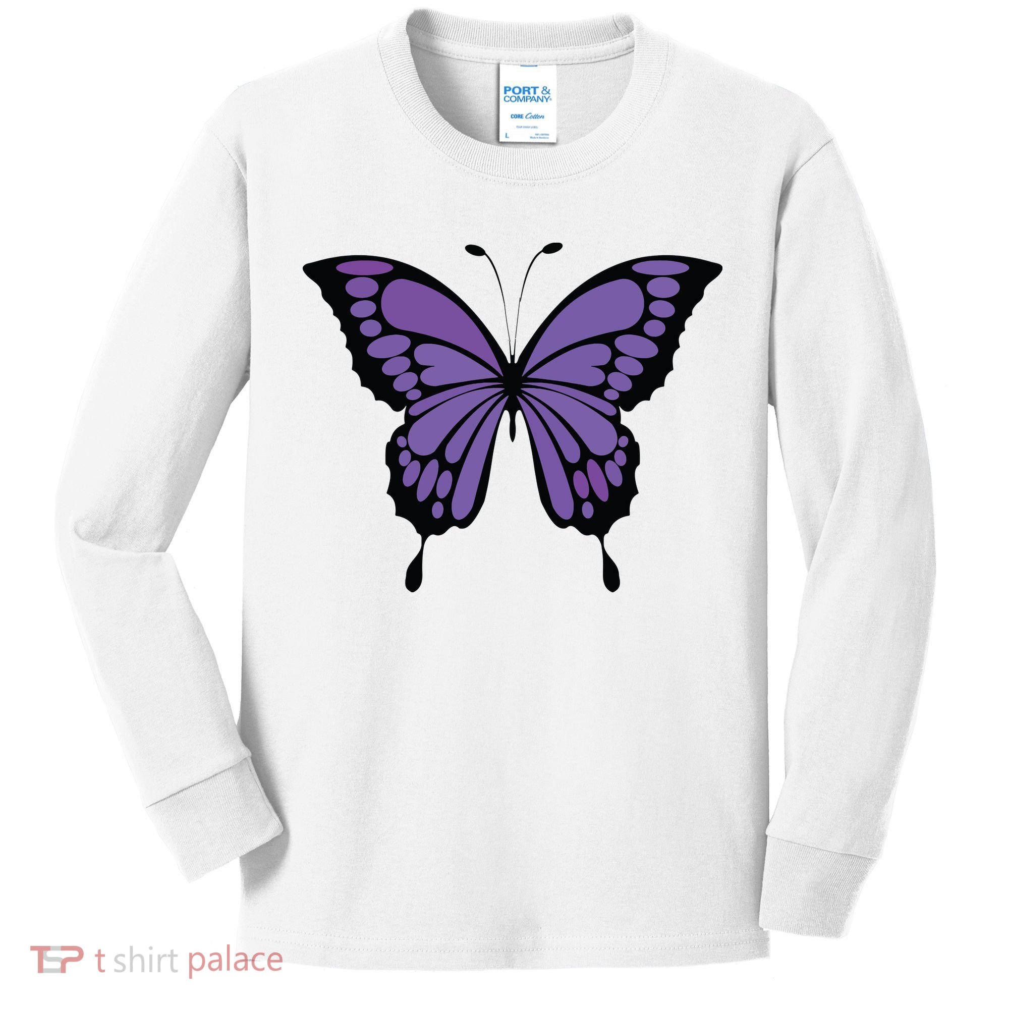 Vibrant Purple Butterfly Kids Long Sleeve Shirt
