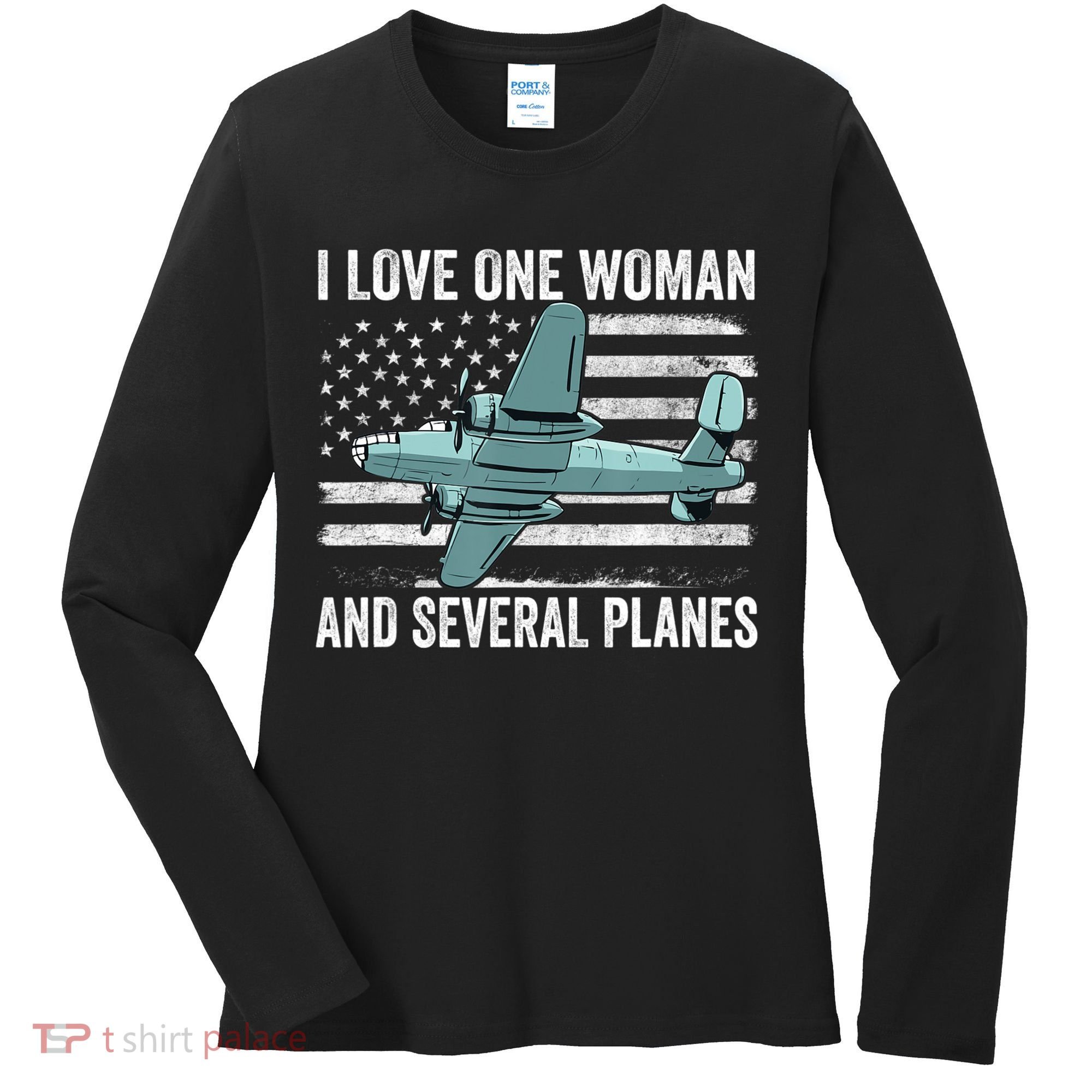 Veteran Pilot B17 Heavy Bomber WW2 Plane Aircraft USA Flag Women's Long Sleeve Shirt