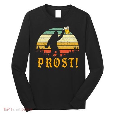 Vintage PROST Bigfoot Drinking Beer German Oktoberfest Long Sleeve Shirt