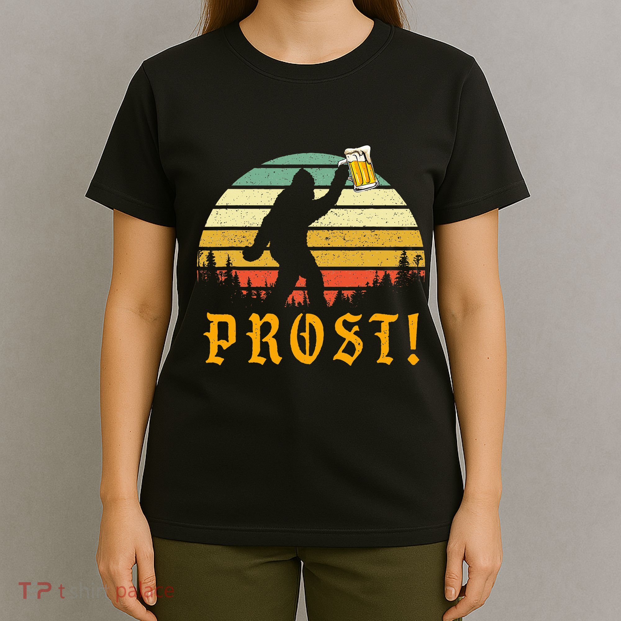 Vintage PROST Bigfoot Drinking Beer German Oktoberfest T-Shirt