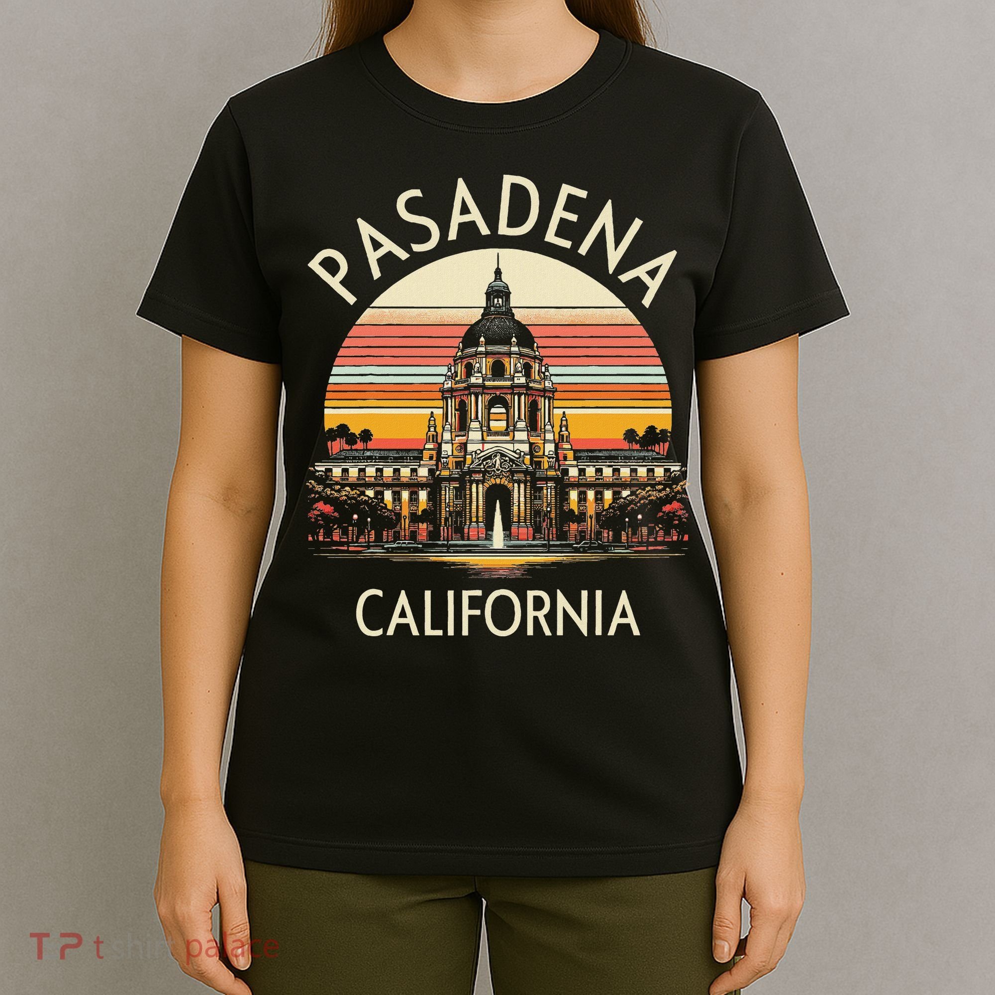 Vintage Pasadena Ca Retro Sunset City Hall Souvenir T-Shirt