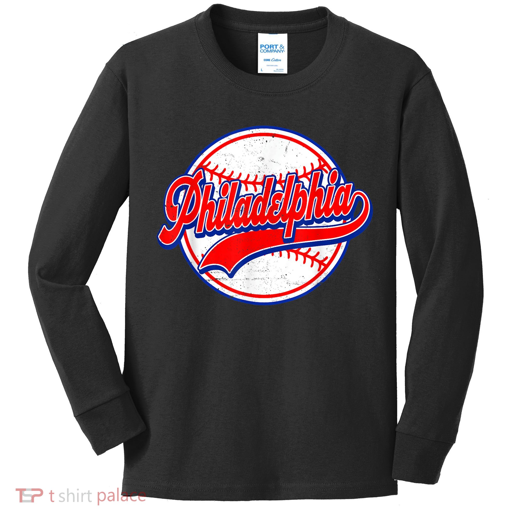 Vintage Philadelphia Cityscape Baseball Lover Wos Kids Long Sleeve Shirt