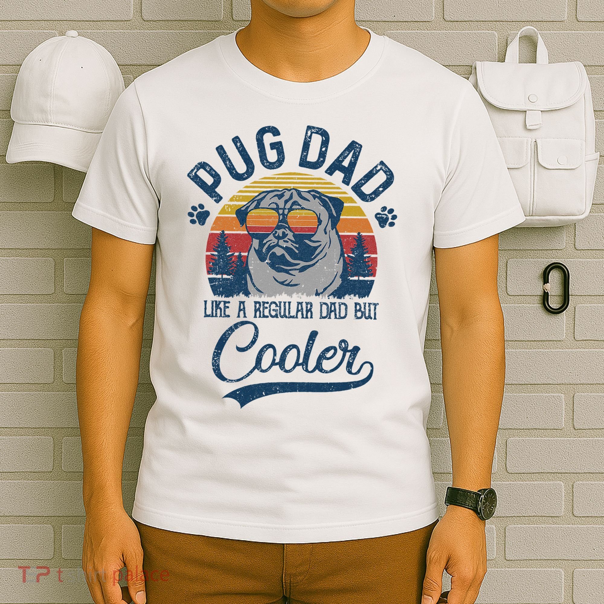 Vintage Pug Dad Like A Regular Dad But Cooler Funny T-Shirt