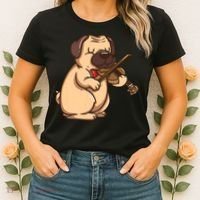 Violinist Pug Dog Violin Viola Player Music Lover Gift Girl Women's T-Shirt thumb 2