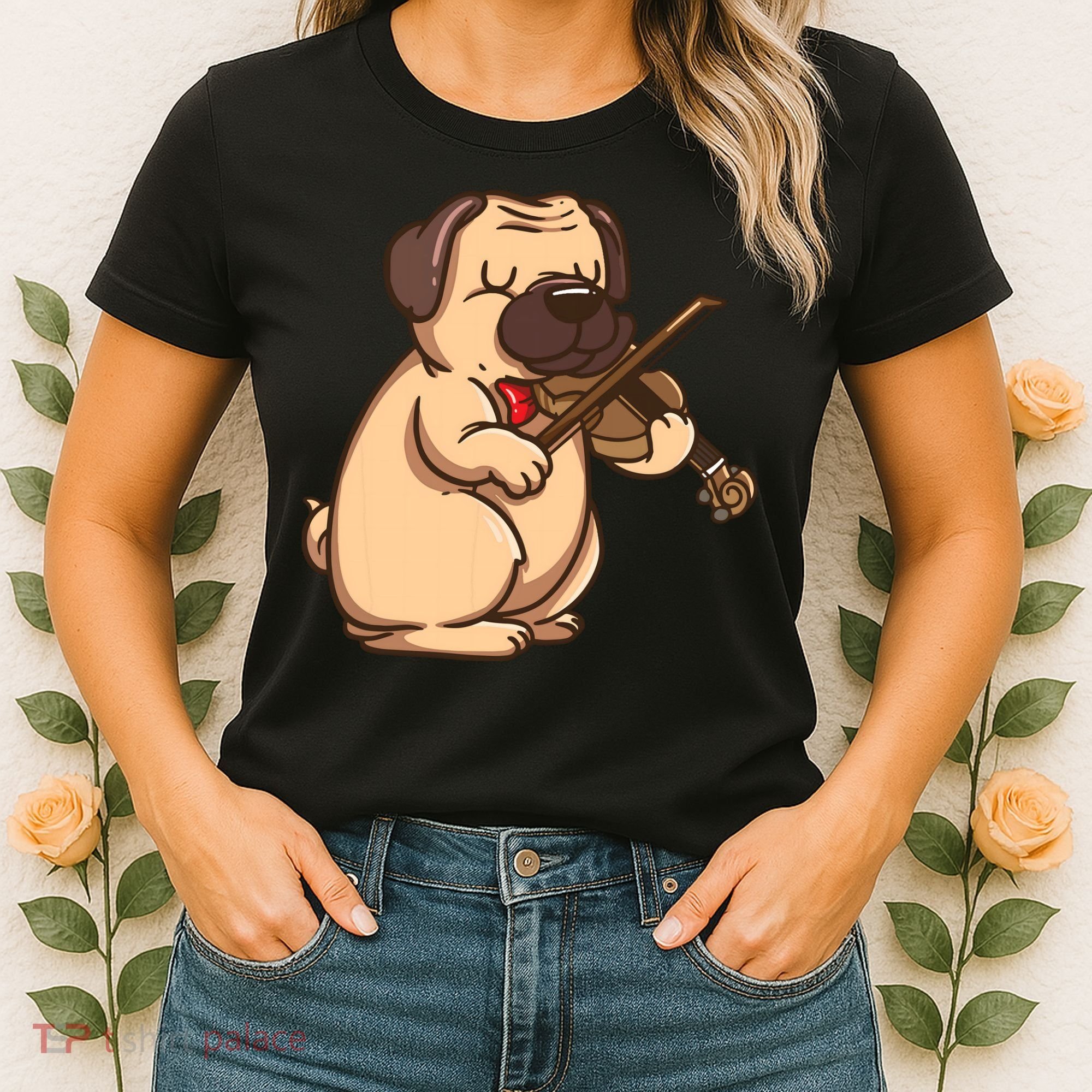 Violinist Pug Dog Violin Viola Player Music Lover Gift Girl Women's T-Shirt