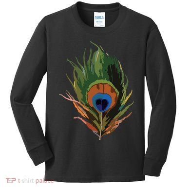 Vintage Peacock Feather Print Kids Long Sleeve Shirt