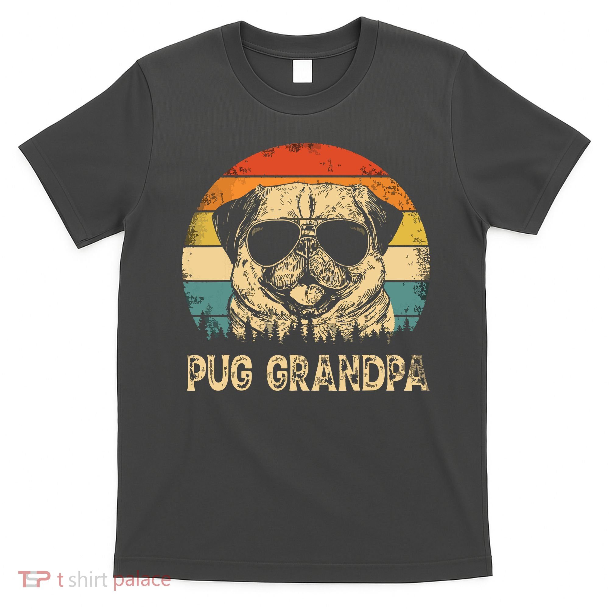 Vintage Pug Grandpa Dog Lovers Fathers Day T-Shirt
