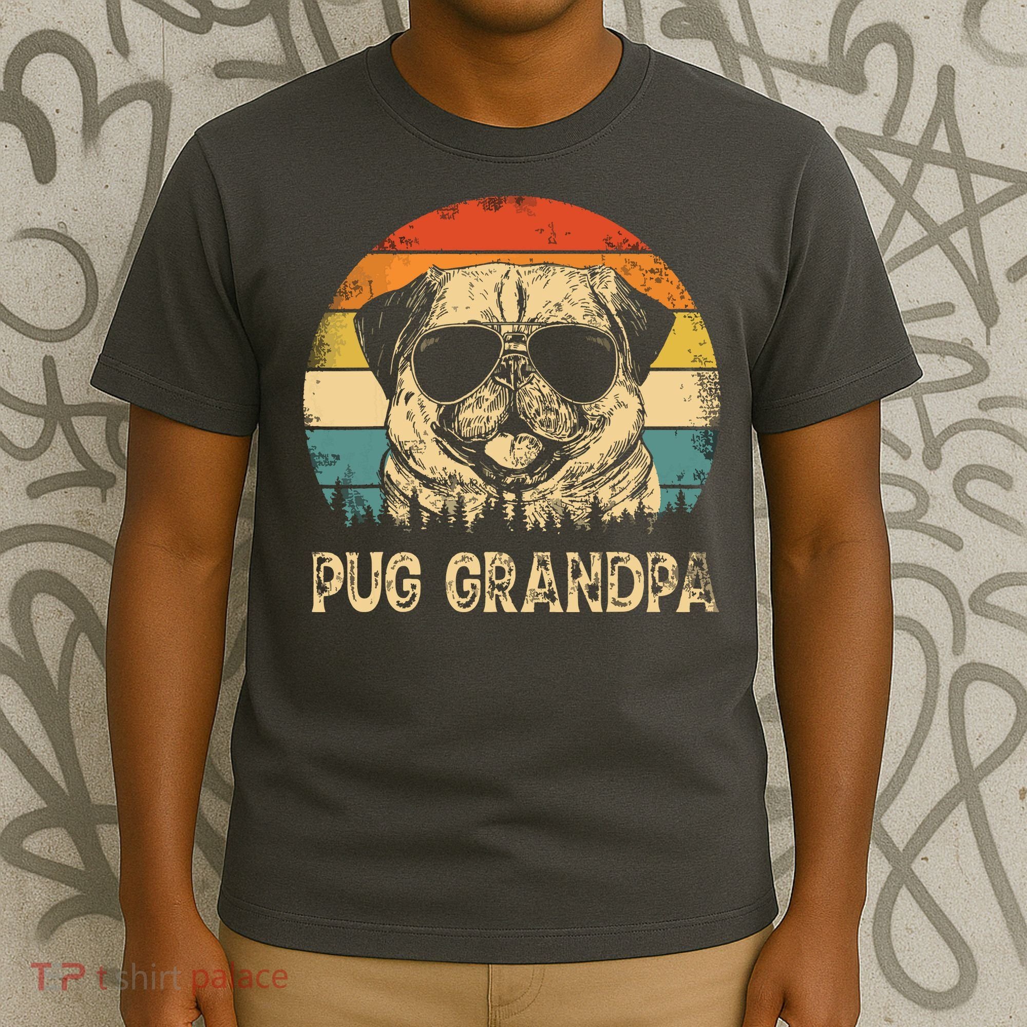 Vintage Pug Grandpa Dog Lovers Fathers Day T-Shirt