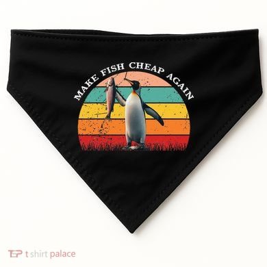 Vintage Penguin Make Fish Cheap Again Anti Tariffs Protest USA-Made Doggie Bandana