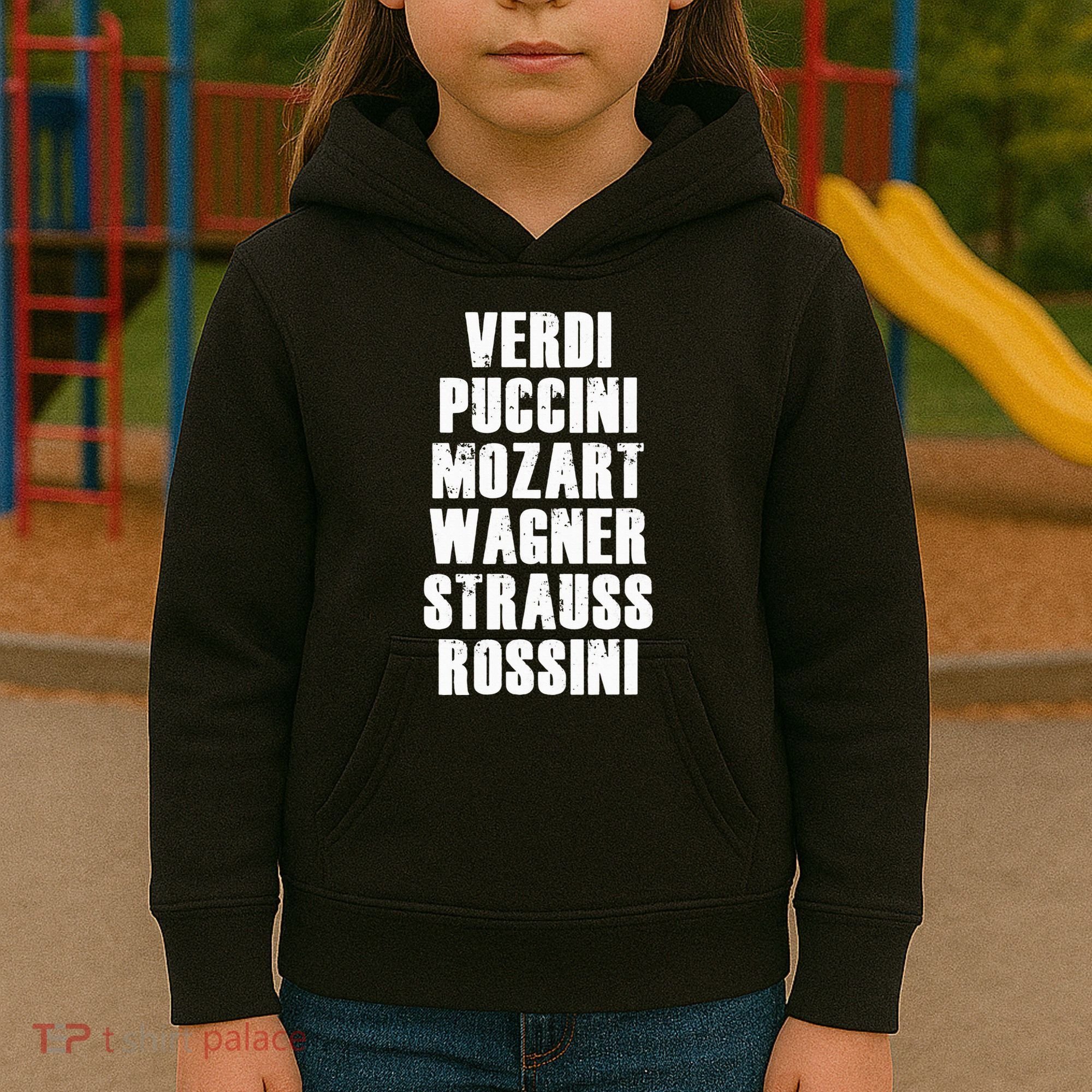 Verdi Puccini Mozart Wagner Strauss Rossini Opera Kids Hoodie