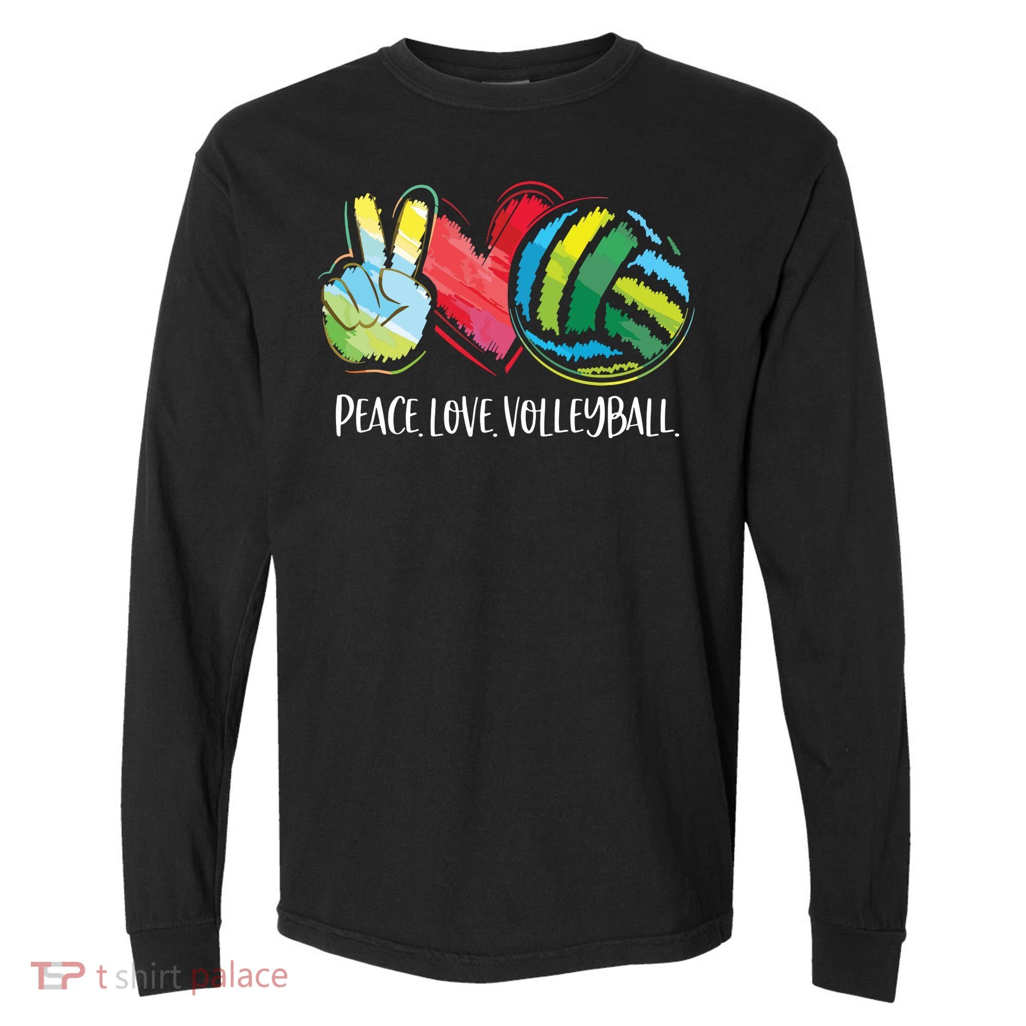 Volleyball Player Peace Love Volleyball Comfort Colors Heavyweight Long Sleeve T-Shirt