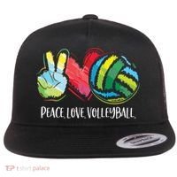 Volleyball Player Peace Love Volleyball Flat Bill Trucker Hat thumb 0