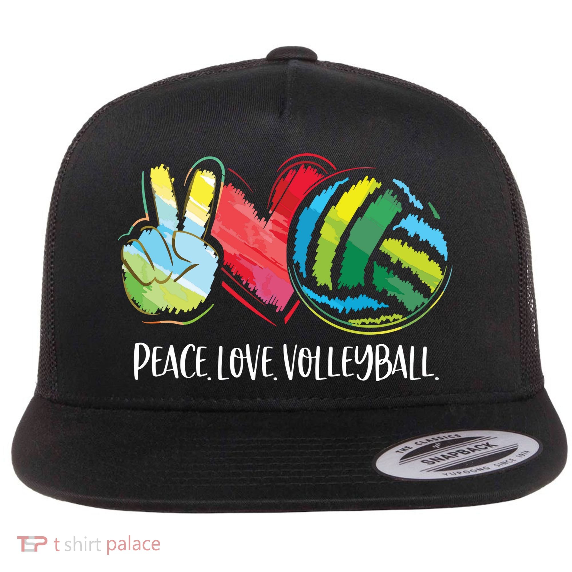 Volleyball Player Peace Love Volleyball Flat Bill Trucker Hat