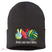 Volleyball Player Peace Love Volleyball Sustainable Knit Beanie thumb 0