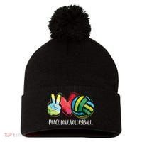 Volleyball Player Peace Love Volleyball Pom Pom 12in Knit Beanie thumb 0