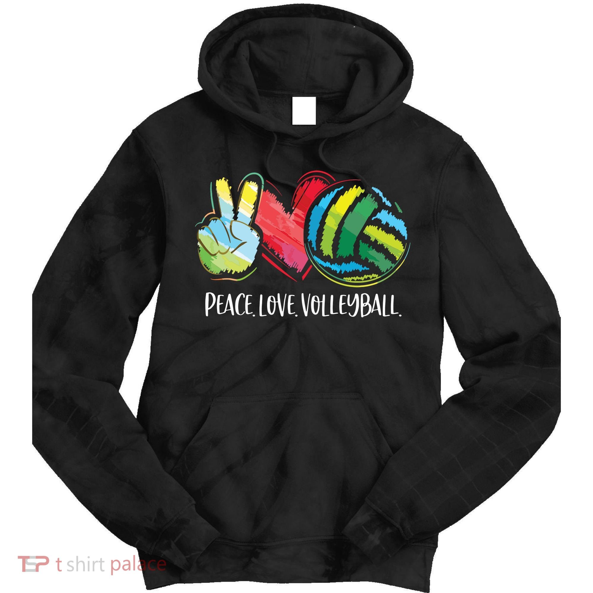 Volleyball Player Peace Love Volleyball Tie Dye Hoodie