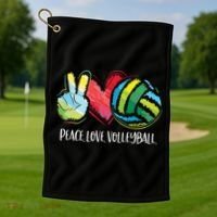 Volleyball Player Peace Love Volleyball Golf Towel thumb 1