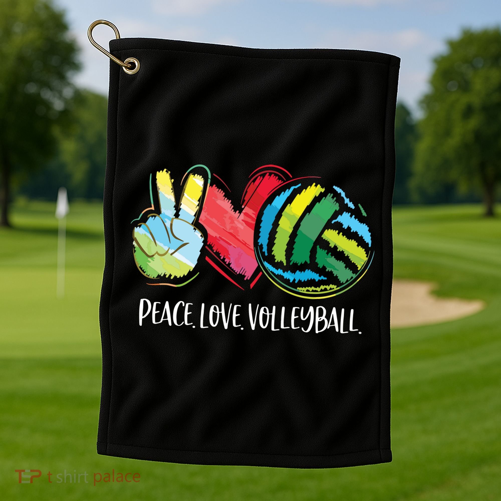Volleyball Player Peace Love Volleyball Golf Towel