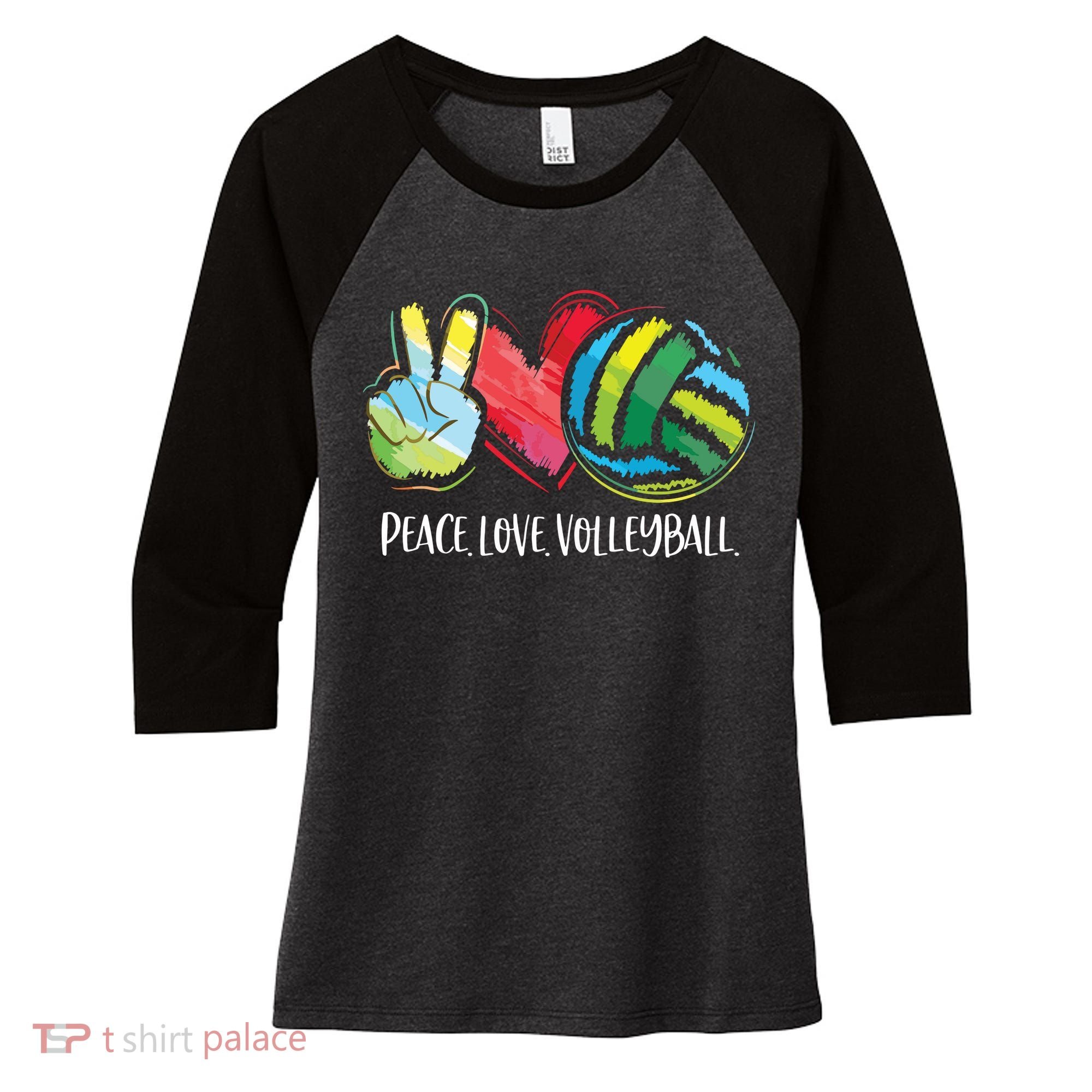 Volleyball Player Peace Love Volleyball Women's Tri-Blend 3/4-Sleeve Raglan Shirt