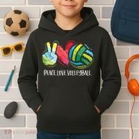 Volleyball Player Peace Love Volleyball Kids Hoodie thumb 2