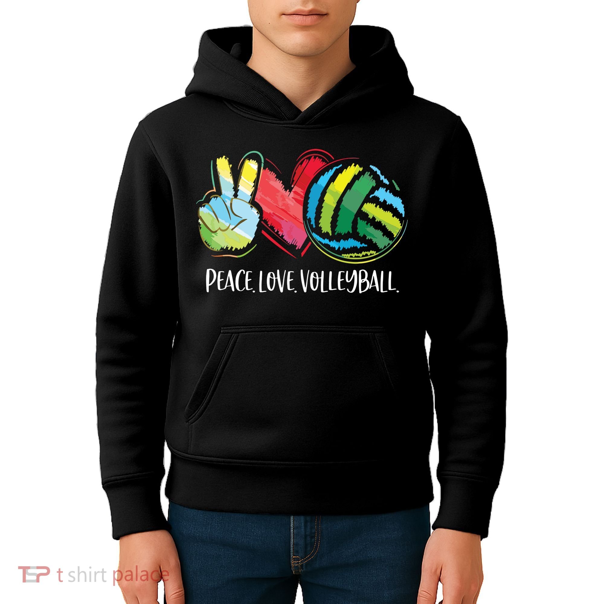 Volleyball Player Peace Love Volleyball Kids Hoodie