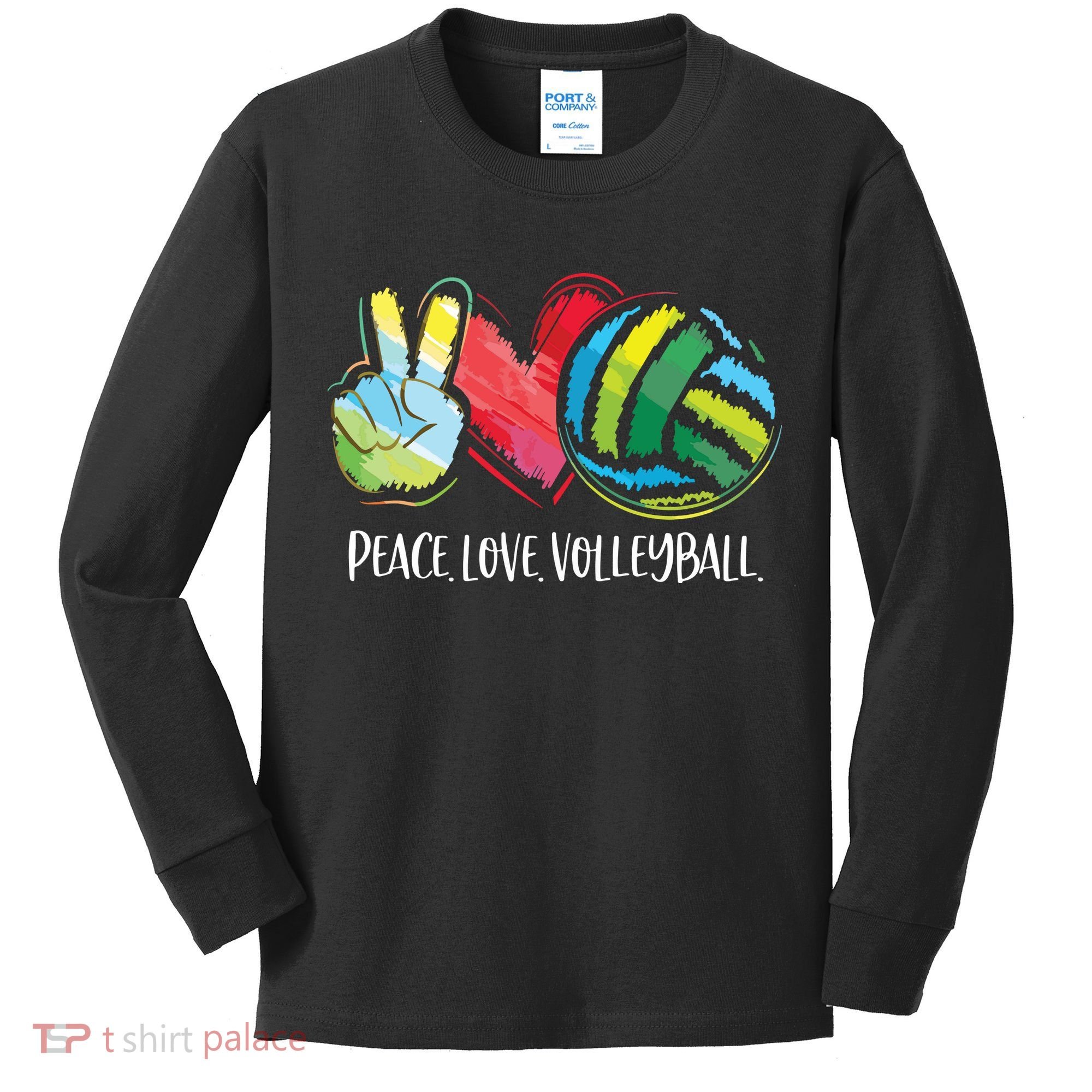 Volleyball Player Peace Love Volleyball Kids Long Sleeve Shirt