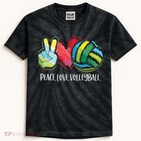 Volleyball Player Peace Love Volleyball Kids Tie-Dye T-Shirt thumb 0