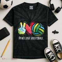 Volleyball Player Peace Love Volleyball Kids Tie-Dye T-Shirt thumb 2