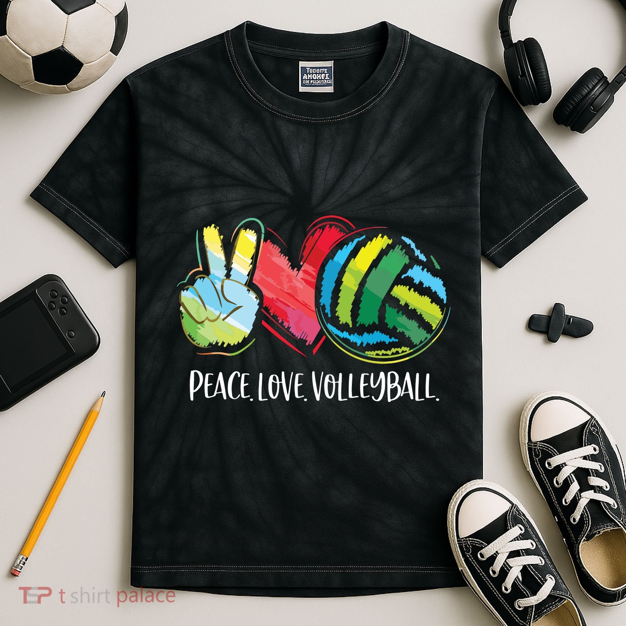 Volleyball Player Peace Love Volleyball Kids Tie-Dye T-Shirt