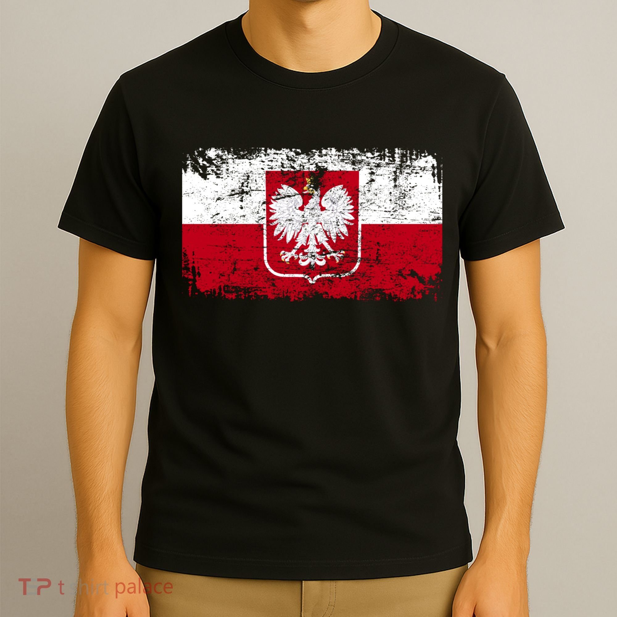 Vintage Polish Poland Polska Flag Distressed T-Shirt