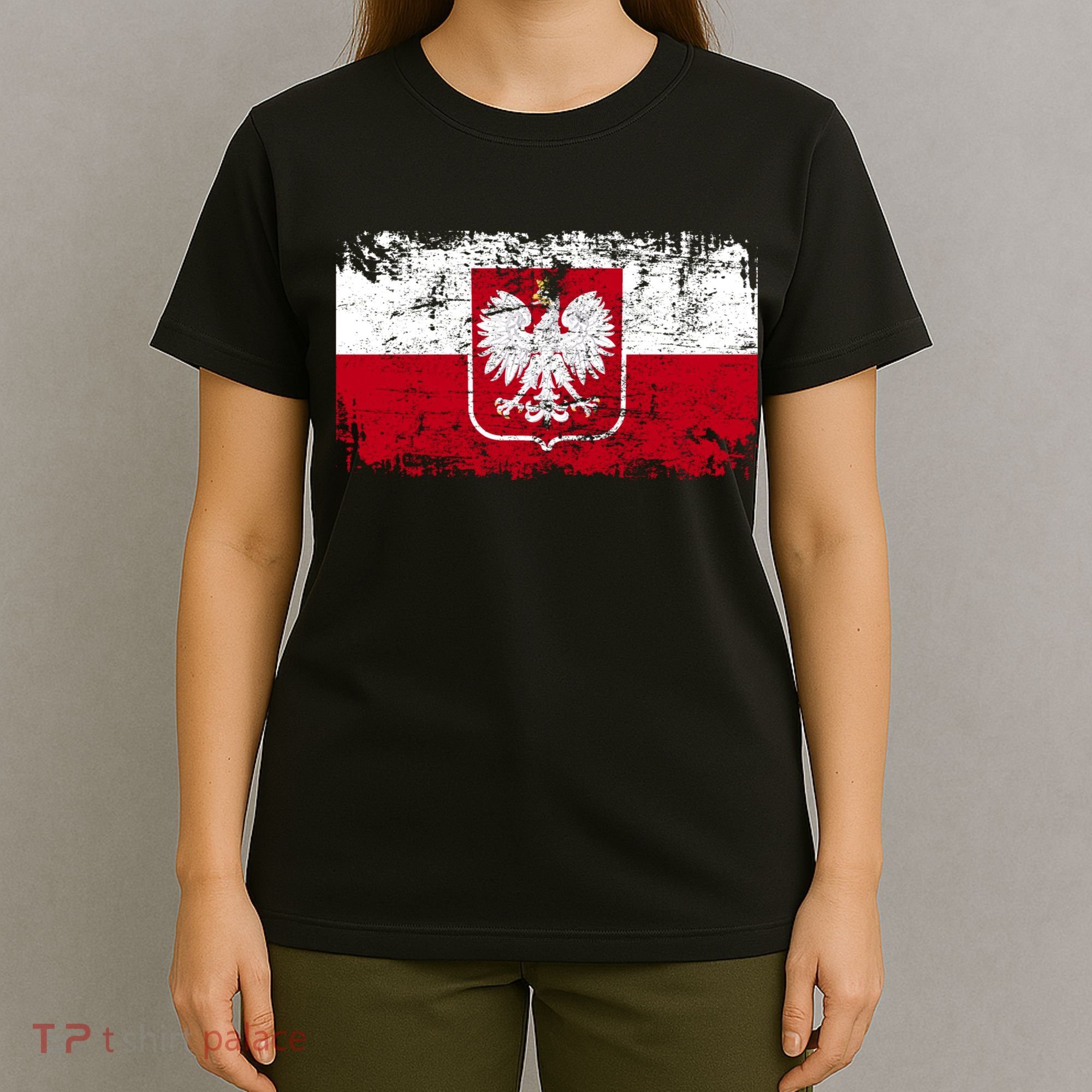 Vintage Polish Poland Polska Flag Distressed T-Shirt