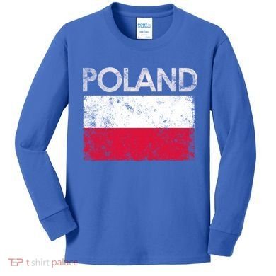 Vintage Poland Polish Flag Pride Gift Kids Long Sleeve Shirt
