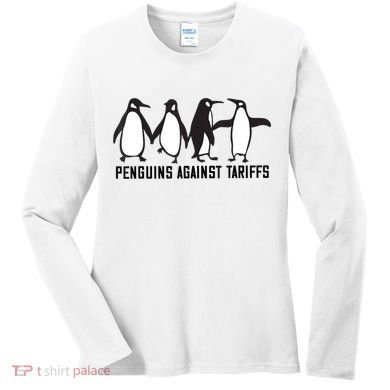Vintage Penguins Protest Against Funny Penguins Tariffs  Women's Long Sleeve Shirt