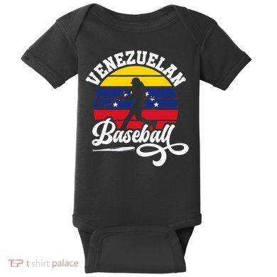 Venezuela Pride Roots Baseball Player Retro Softball Baby Bodysuit