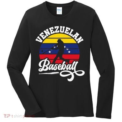 Venezuela Pride Roots Baseball Player Retro Softball Women's Long Sleeve Shirt