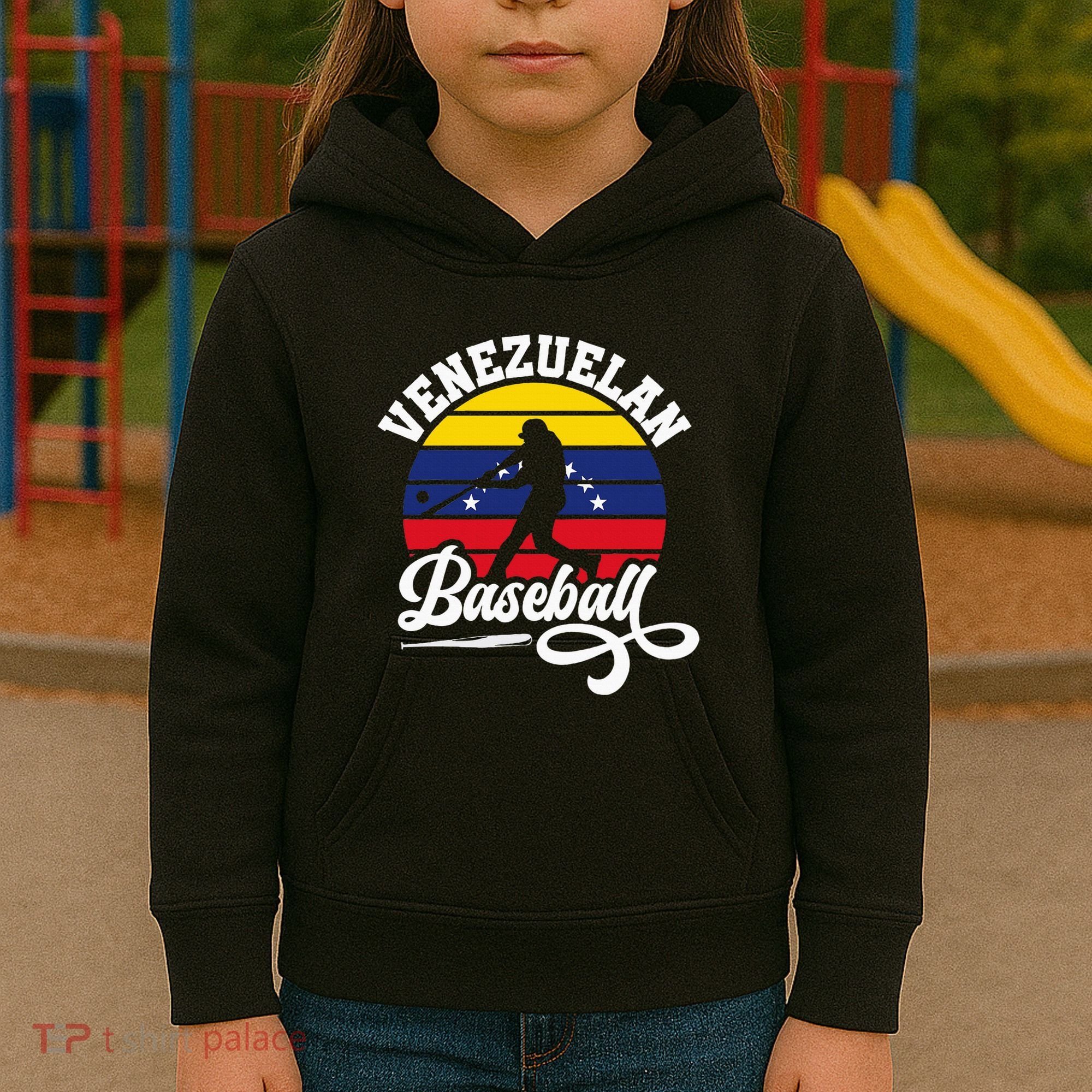 Venezuela Pride Roots Baseball Player Retro Softball Kids Hoodie