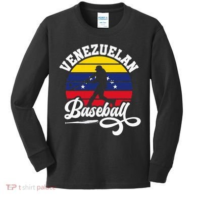 Venezuela Pride Roots Baseball Player Retro Softball Kids Long Sleeve Shirt