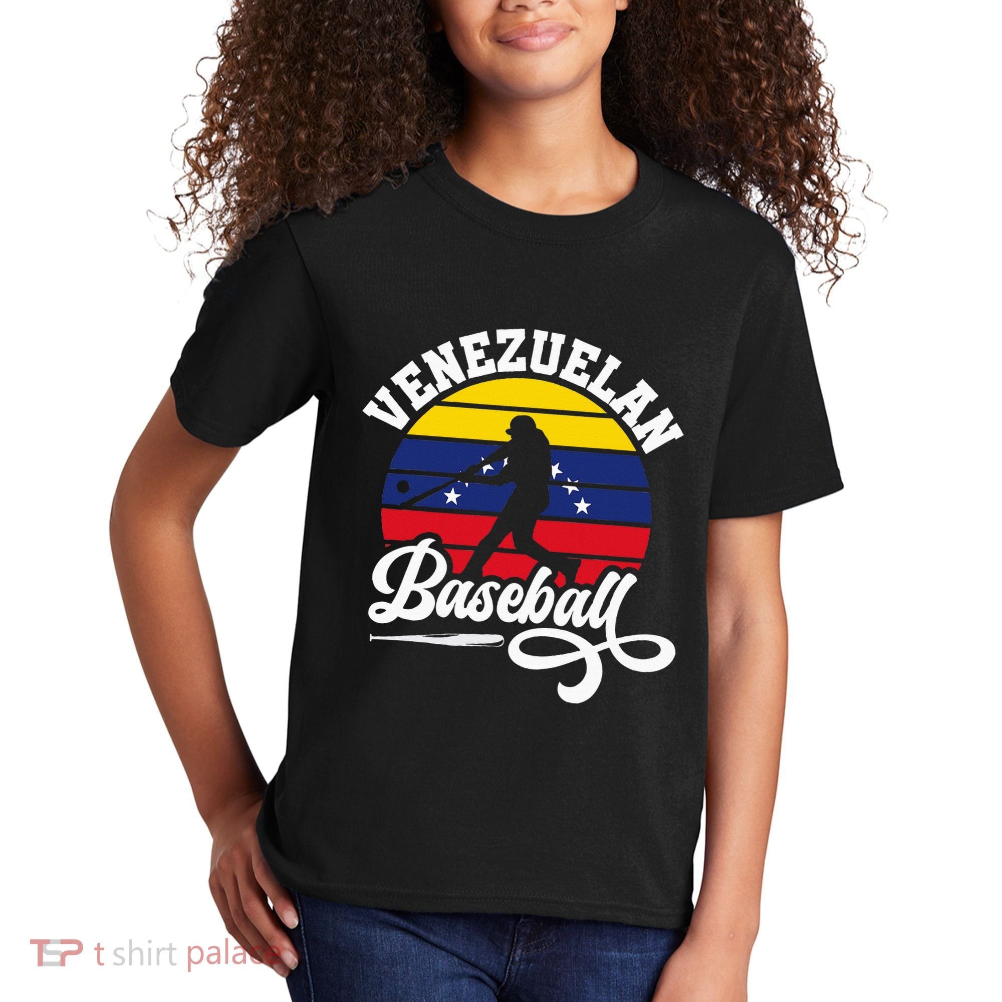 Venezuela Pride Roots Baseball Player Retro Softball Kids T-Shirt
