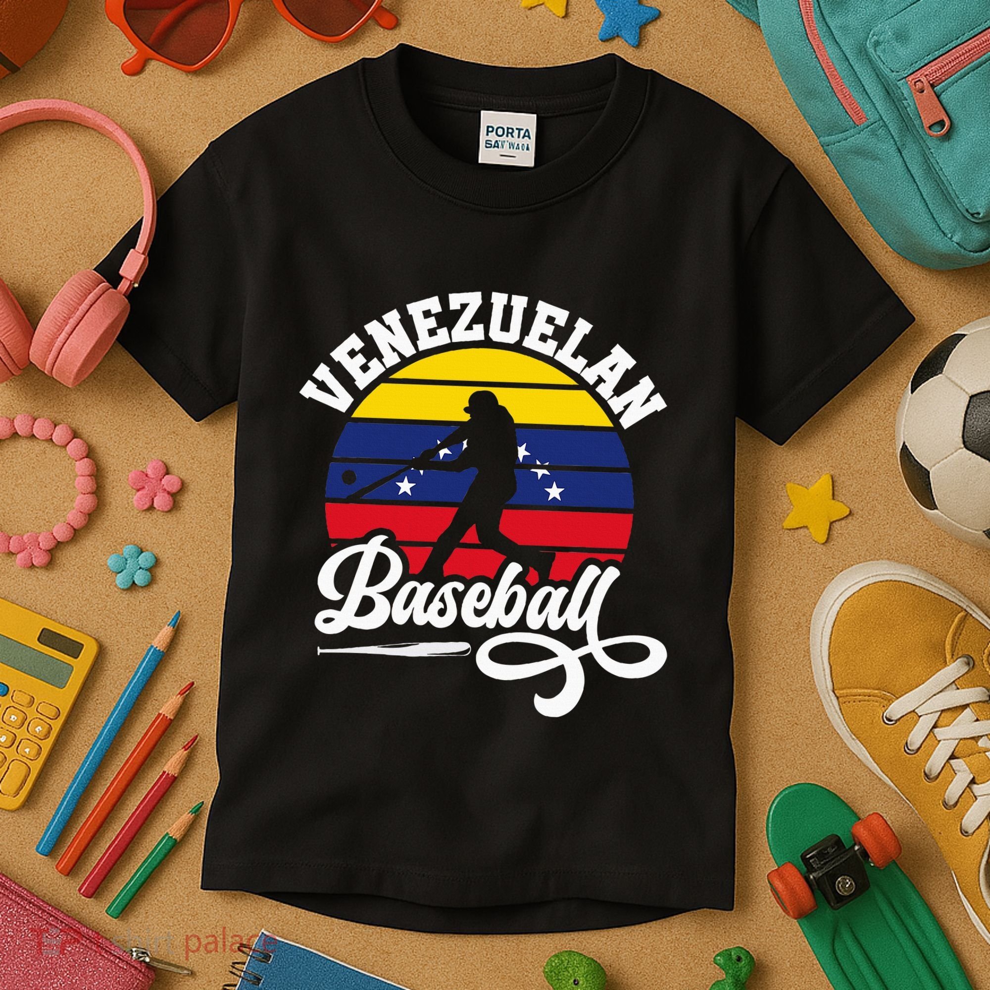 Venezuela Pride Roots Baseball Player Retro Softball Kids T-Shirt