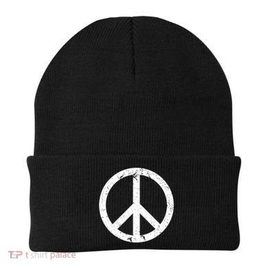Vintage Peace Sign White Distressed Gift Beanie