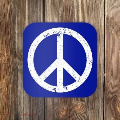 Vintage Peace Sign White Distressed Gift Coaster