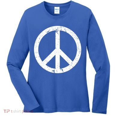 Vintage Peace Sign White Distressed Gift Women's Long Sleeve Shirt