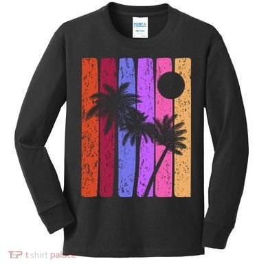 Vintage Palm Tree Retro Summer Vacation Beach Kids Long Sleeve Shirt