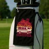 Venezuela Palm Tree Sunset Retro Golf Towel thumb 2