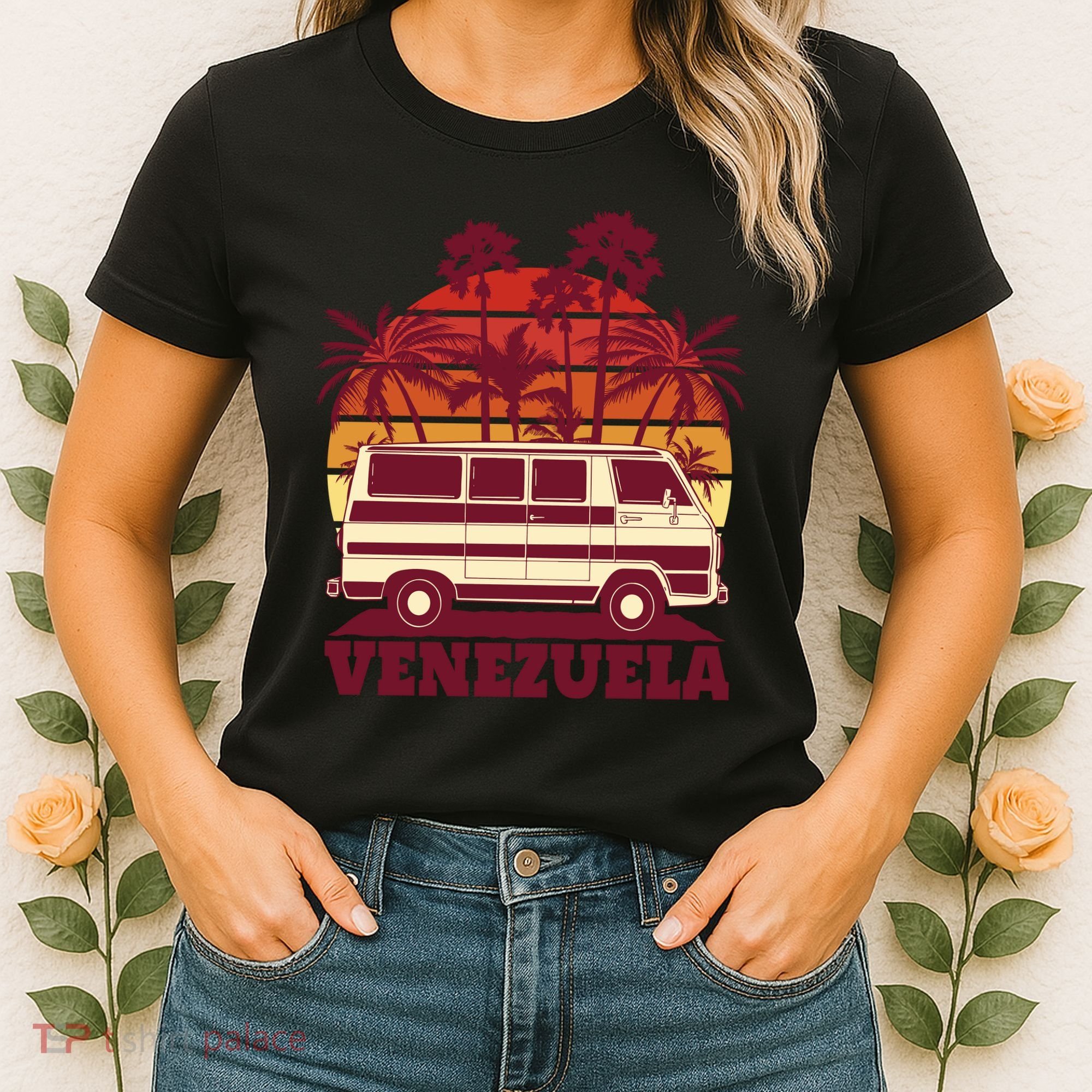 Venezuela Palm Tree Sunset Retro Women's T-Shirt