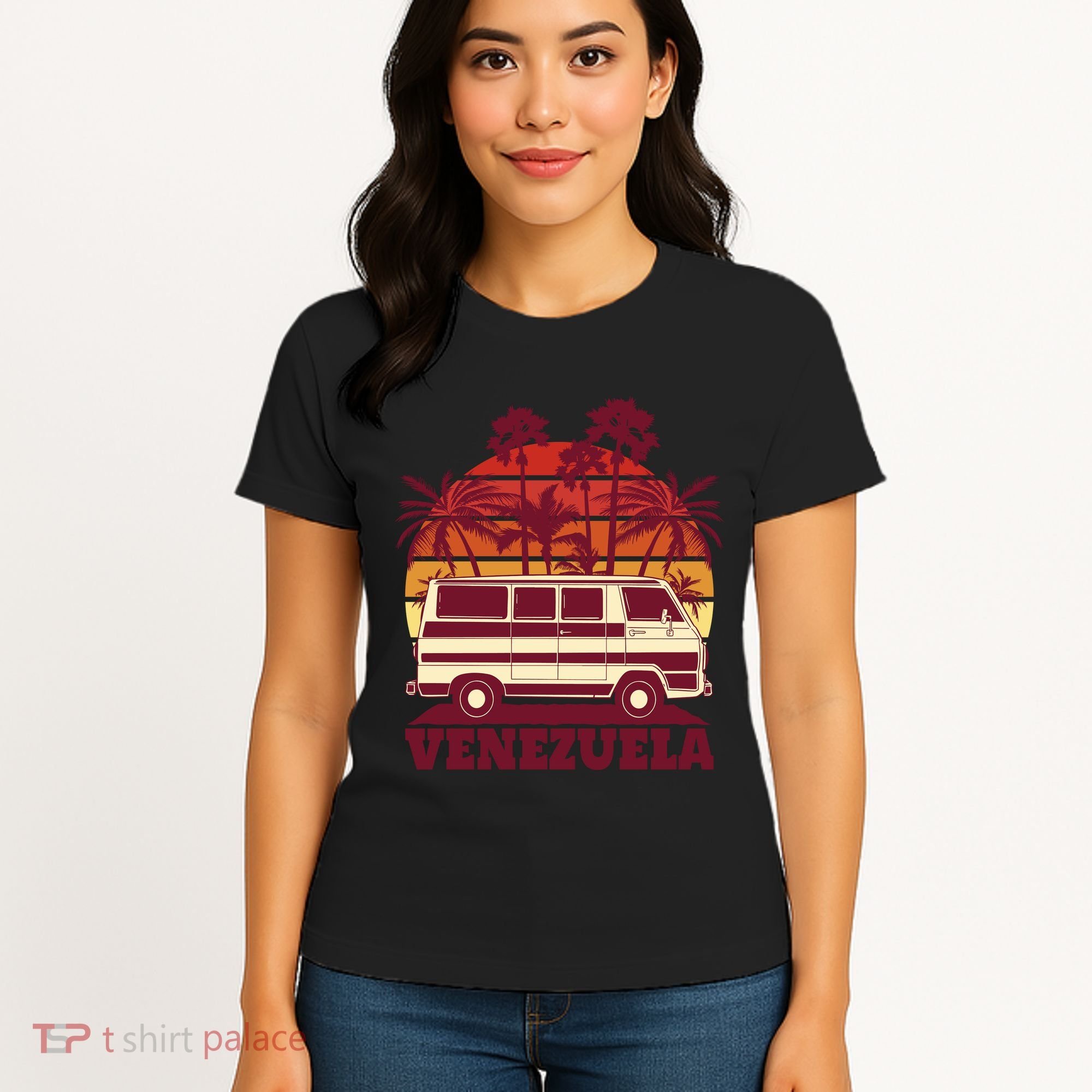 Venezuela Palm Tree Sunset Retro Women's T-Shirt