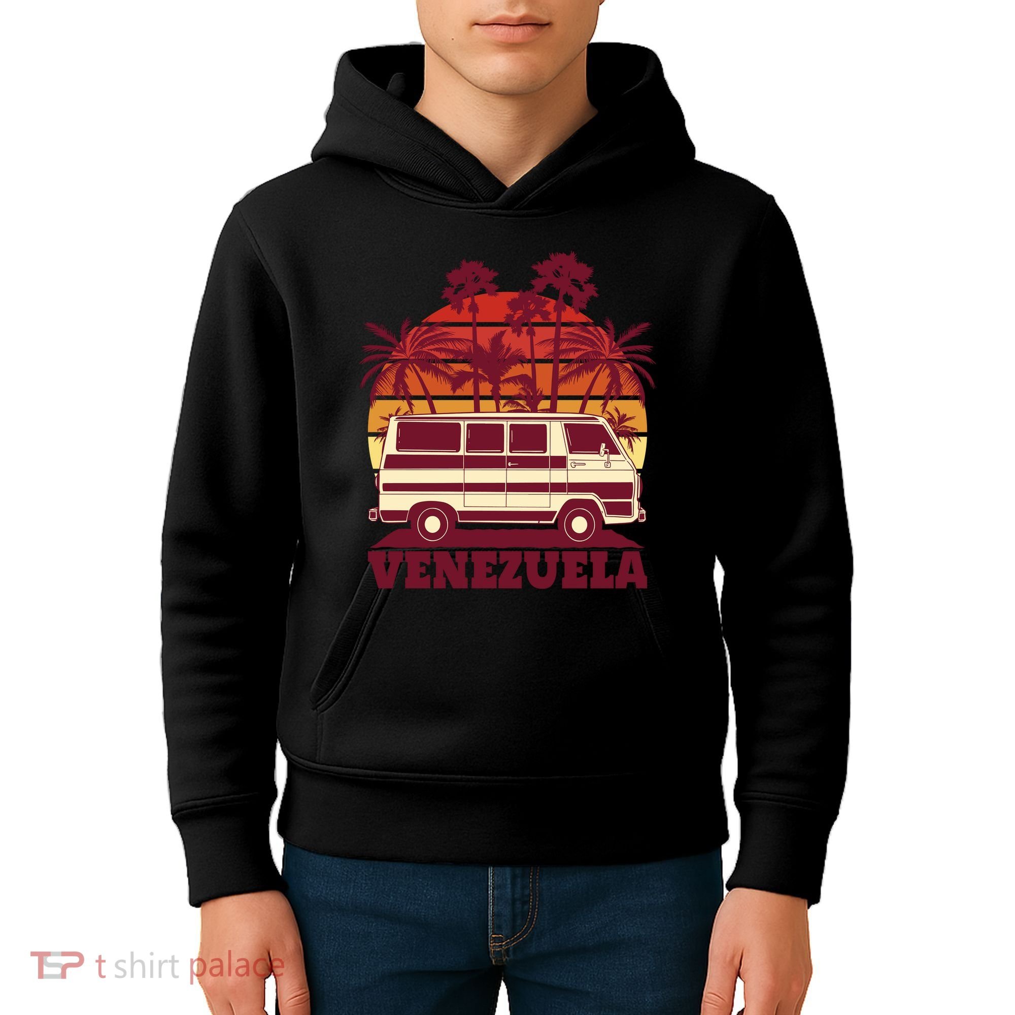 Venezuela Palm Tree Sunset Retro Kids Hoodie