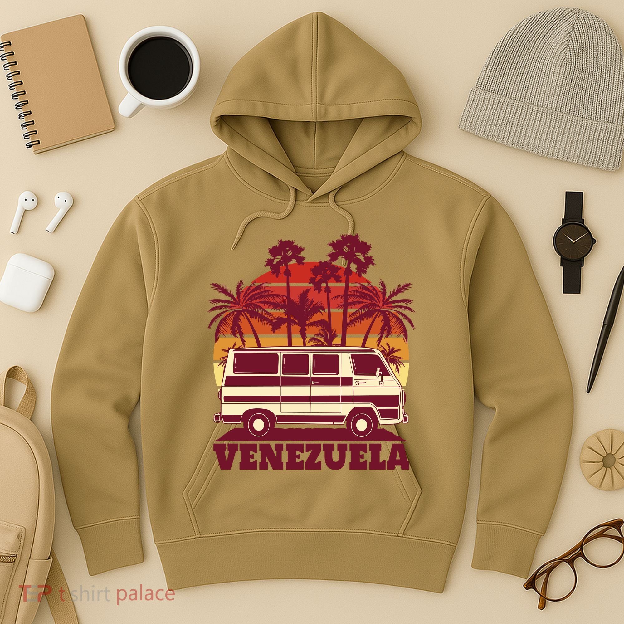 Venezuela Palm Tree Sunset Retro Hoodie