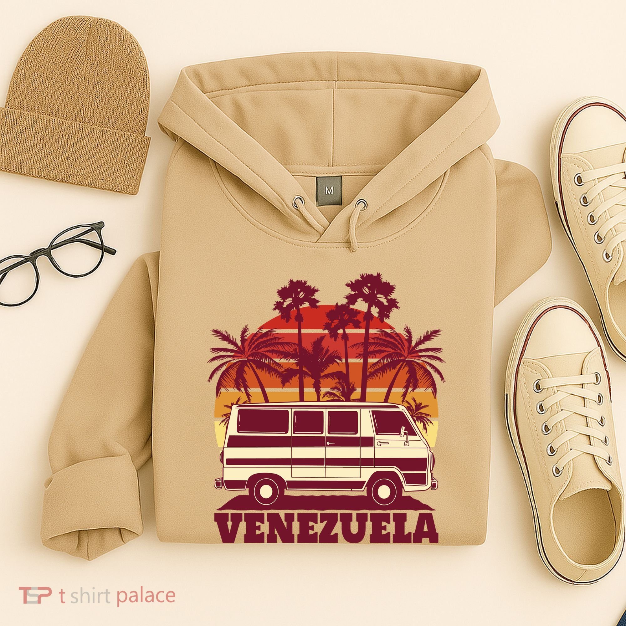 Venezuela Palm Tree Sunset Retro Hoodie